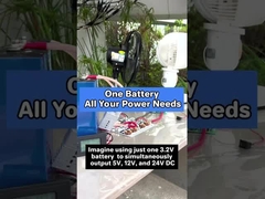 طاقة بطارية واحدة من 3.2 فولت 5 فولت/12 فولت/24 فولت DC و 110 فولت/220 فولت AC. يعمل عاكس 300 فولت مدمج على جميع الأجهزة